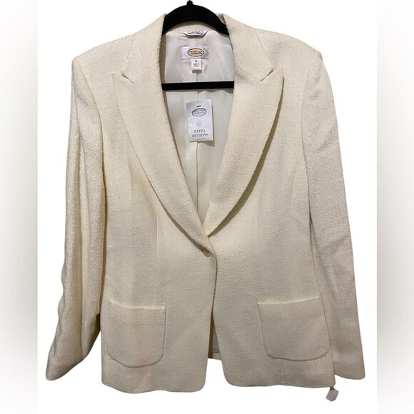 Talbots SZ 12 Cream Textured Wool Blend Blazer Patch Pockets Quite Luxury - Picture 2 of 10